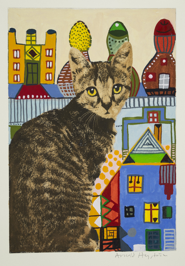 utan titel (katt framför hus)